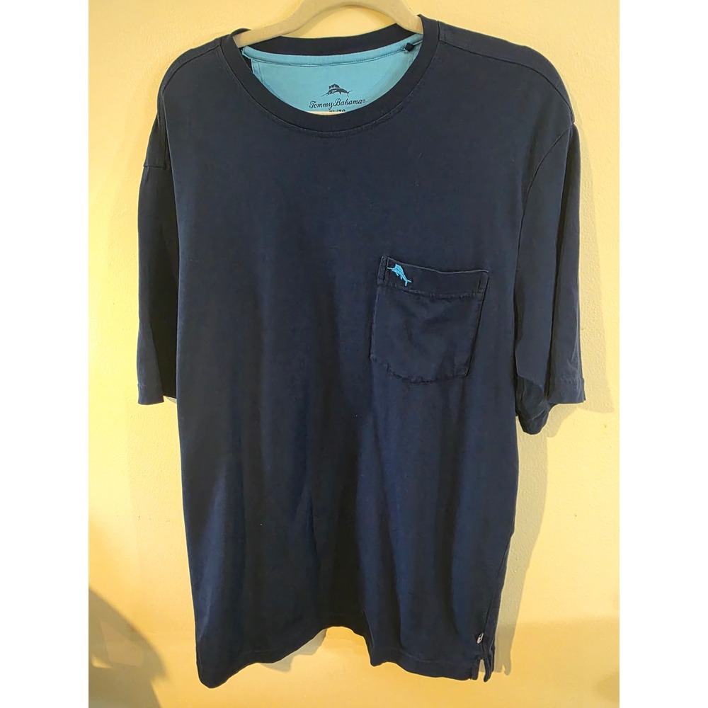 Tommy Bahama Mens XL Supima Cotton Pocket T-Shirt Navy Blue Marlin Logo XL